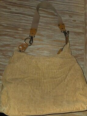 Tan Corduroy Shoulder Bag from GAP with Leather Accents and Zipper Closure - Sho